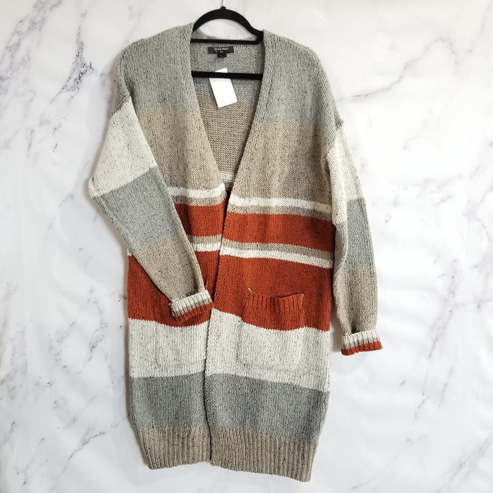 OLIVIA PRATT Stripe Oversized Open Cardigan Medium